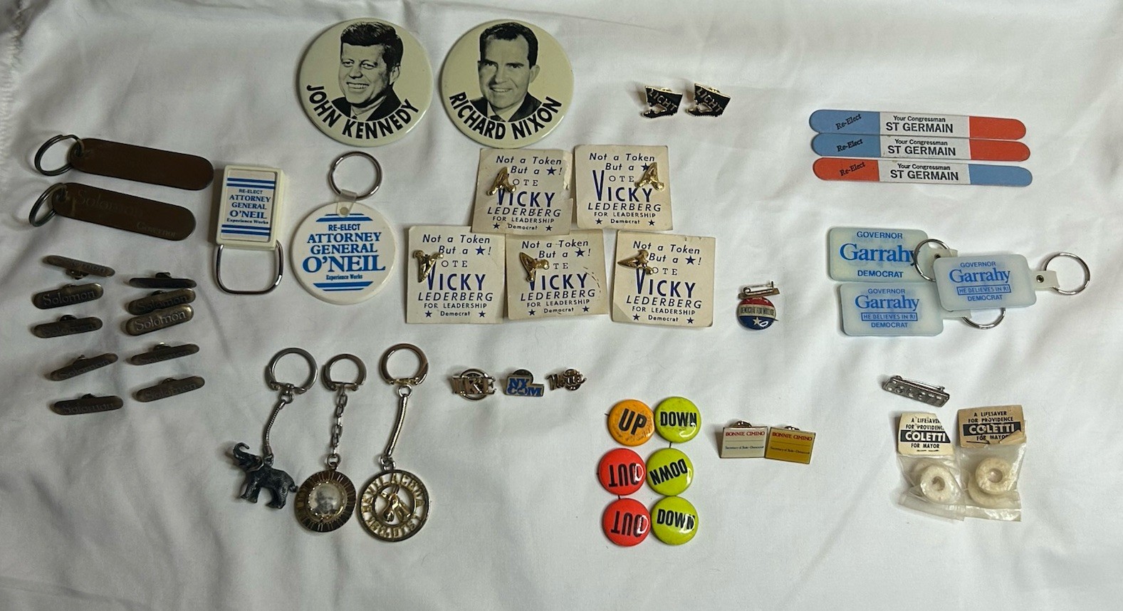 Vintage Political Memorabilia Lot Pins Key Rings Nail File Kennedy Nixon