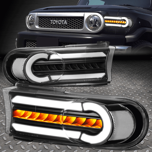 FOR 07-14 FJ CRUISER 3D LED DRL+SEQUENTIAL TURN SIGNAL BUMPER LIGHT BLACK/CLEAR - Picture 1 of 8