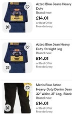 Men's Blue Aztec Heavy-Duty Denim Jeans 34 Waist 29 Leg Mid- Blue. Brand New