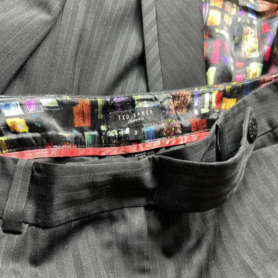 Traje Ted Baker Mujer Talla 3 Negro Rayas Blazer Pantalones Conjunto Mezcla Lana Forrado Foto 3 de 4