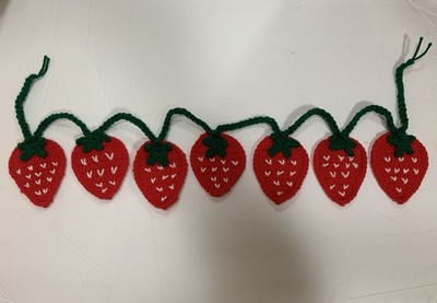 Strawberry Garland  Hand Crafted Festive Red and Green Crochet New