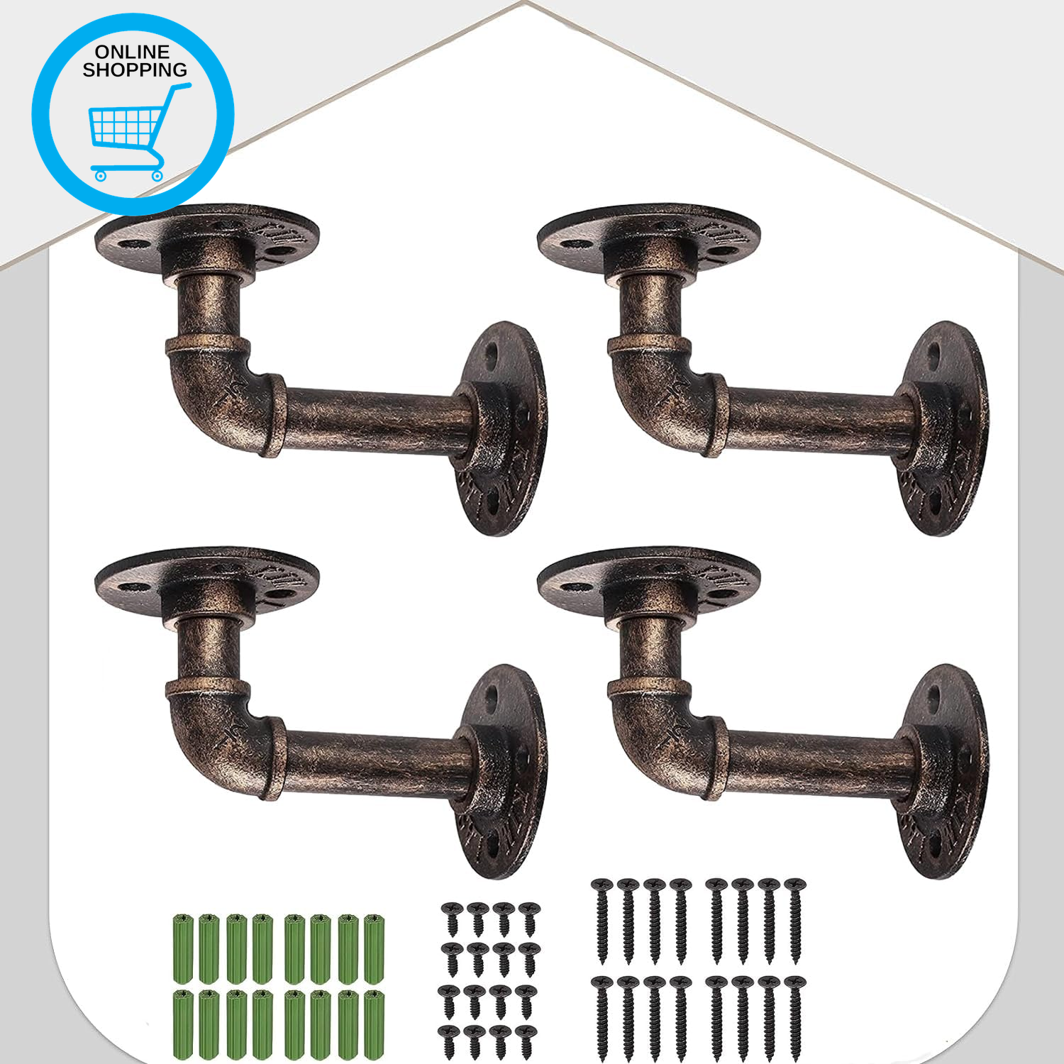 Pipe Wall Brackets 4Pcs Industrial Pipe Shelf Brackets Plumbing Shelving Bracket