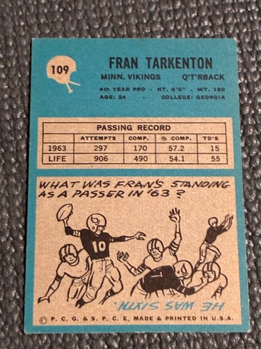 Philadelphia 1964 - Fran Tarkenton #109 - EX - Ver fotos - Imagen 2 de 2