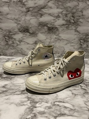 Converse x Comme des Garcons PLAY Shoes Mens 7 White Womens 9  70 High Top Heart