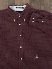 Tommy Hilfiger Mens Red Plaid Button Down Long Sleeve Shirt Size XL Crest Logo