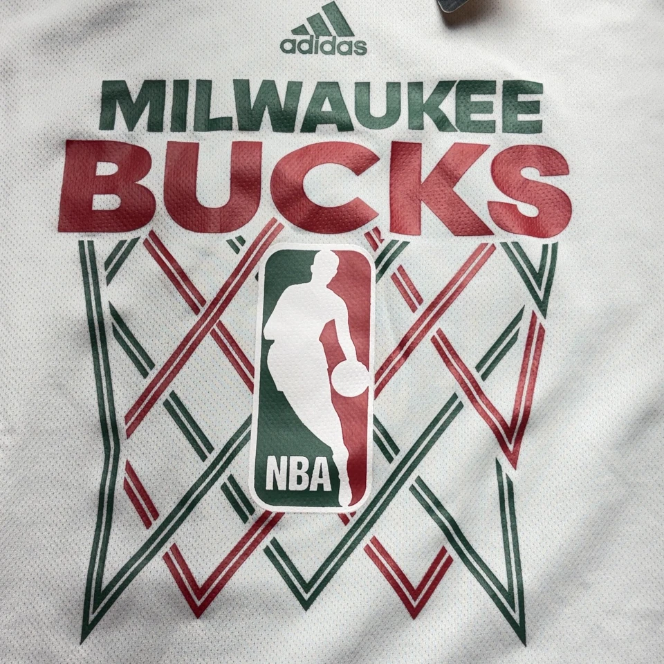 Camiseta deportiva vintage de los Milwaukee Bucks para niños grande blanca verde Adidas baloncesto NBA Foto 2 de 4