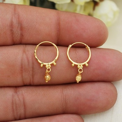 Genuine 18K Gold Bali Jhumka Earring Traditional Indian Hoop Danglers