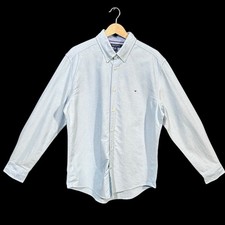 Tommy Hilfiger Men  s Long Sleeve Shirt Size L Blue Regular Fit Stretch Fabric