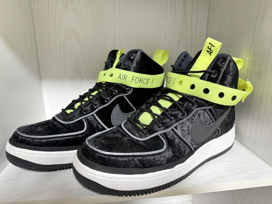 Nike Air Force 1 Mens Size 8.5 Black Lime Velvet Sneakers