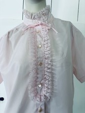 Blusa Top Camisa Vintage Dama Vacaciones Para Mujer Talla 18 Volantes Rosa Lazo Cinta Encaje