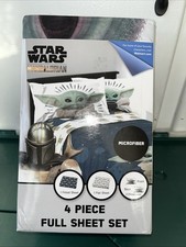 Star Wars The Mandalorian 4 Piece Full Sheet Set Grogu Baby Yoda Polyester -New