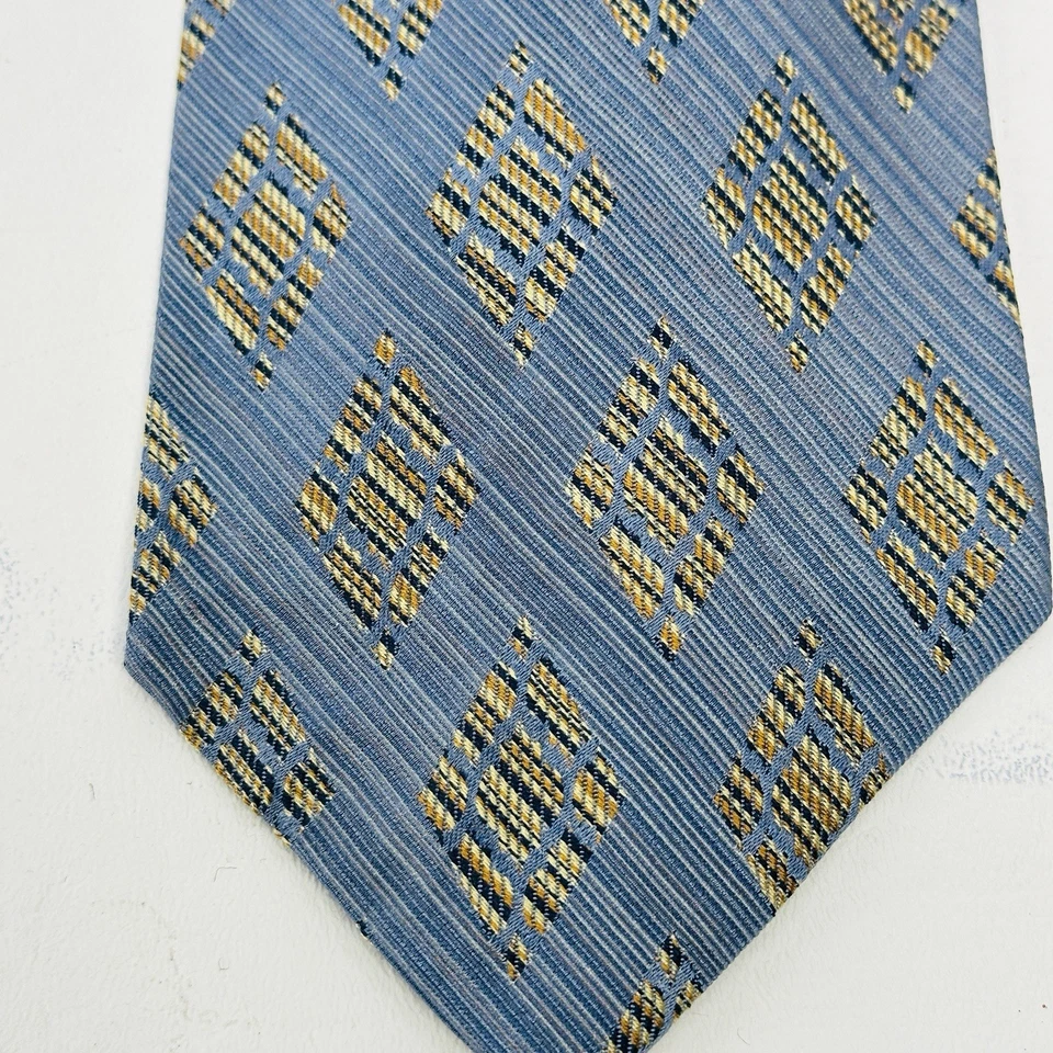 Винтажный мужской галстук Leonardo 57 из итальянского шелка синего золота диагональ в полоску широкий - Изображение 2 из 4