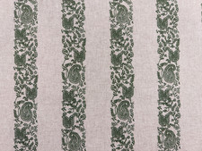 Linen Fabric Vintage Shield & Paisley Stripe Green Curtain Blind Upholstery