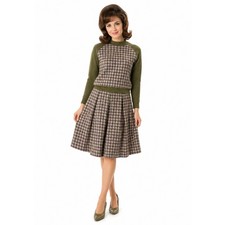Vintage 60s Women's Medium Gays Gold Label Wool Knit Skirt Set Houndstooth