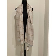 Prana Flora Scarf Lightweight Woven Tencel Modal Wool Blend Neutral Stripe