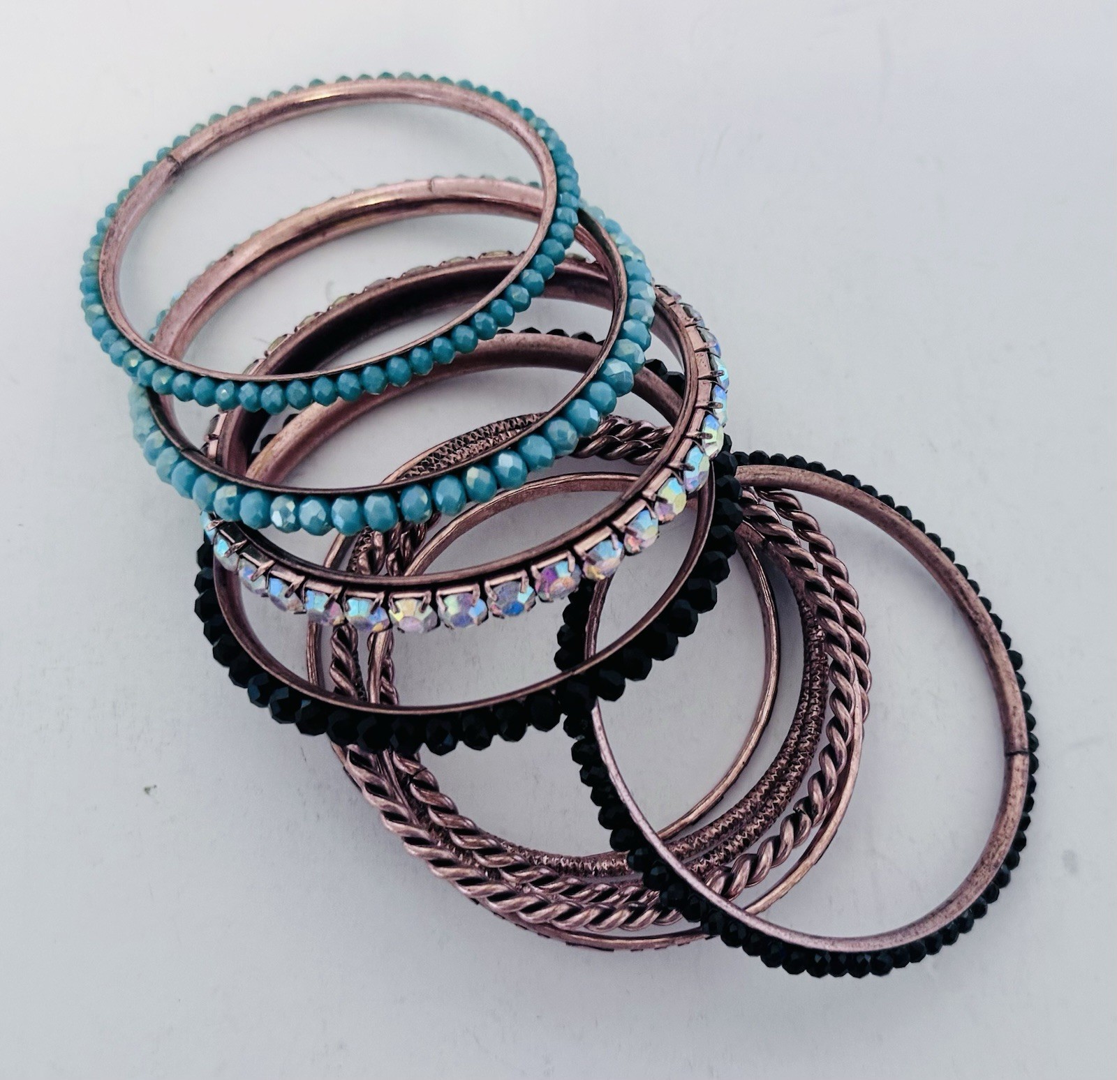 Copper Bangle Bracelets Textured Twisted Faux Bea… - image 9