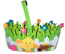 Charming Felt Easter Basket With Chick And Flowers 11” X 6” New No Tags