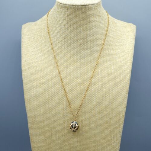 Collana Joan Rivers firmata Faberge uovo smalto verde medaglione tono oro 22" - Foto 4 di 11