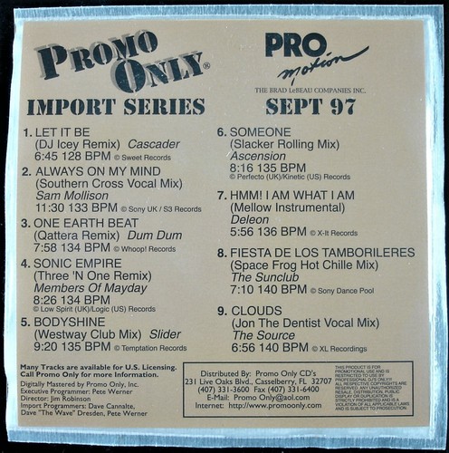 PROMO ONLY "IMPORT SERIES SEPTEMBER 1997" DJ PROMO CD COMPILATION DUM DUM *NEW* - Imagen 2 de 4