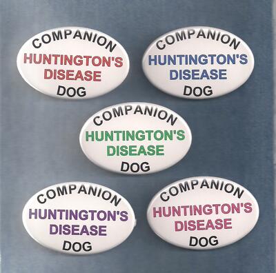 HUNTINGTON'S DISEASE COMPANION DOG - 5 colors - companion dog button w/pin back