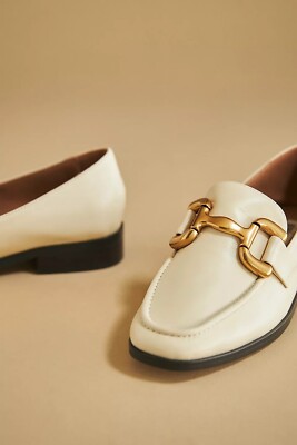 Anthropologie Bibi Lou Zagreb Loafers Ivory Leather Gold Horsebit 40 NEW