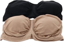 Rhonda Shear 2Pc AntiMicrobial Underwire Bandeau Bra Black Beige L NWOT 18 