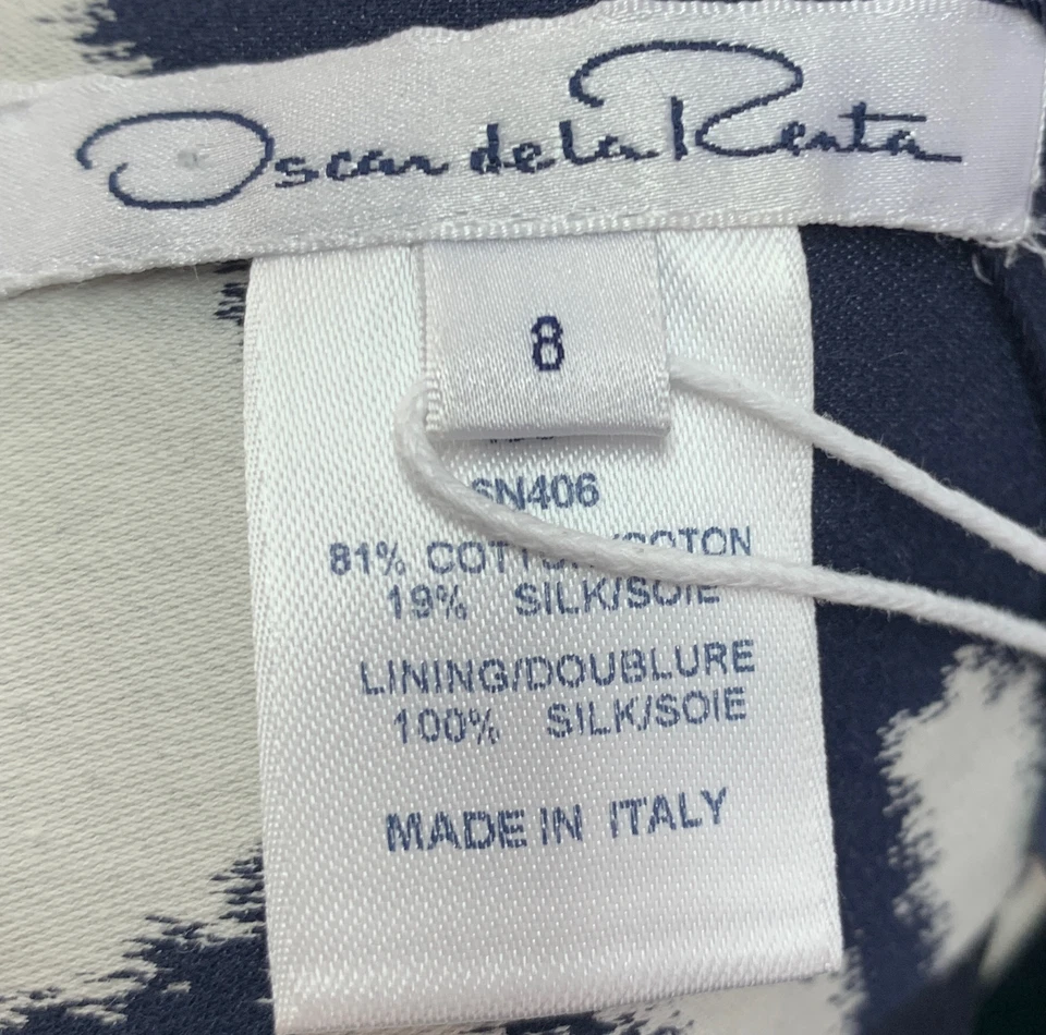Oscar De La Renta Womens Blue White Floral Abstract Print Silk Blend Skirt sz 8 - Image 4 of 4