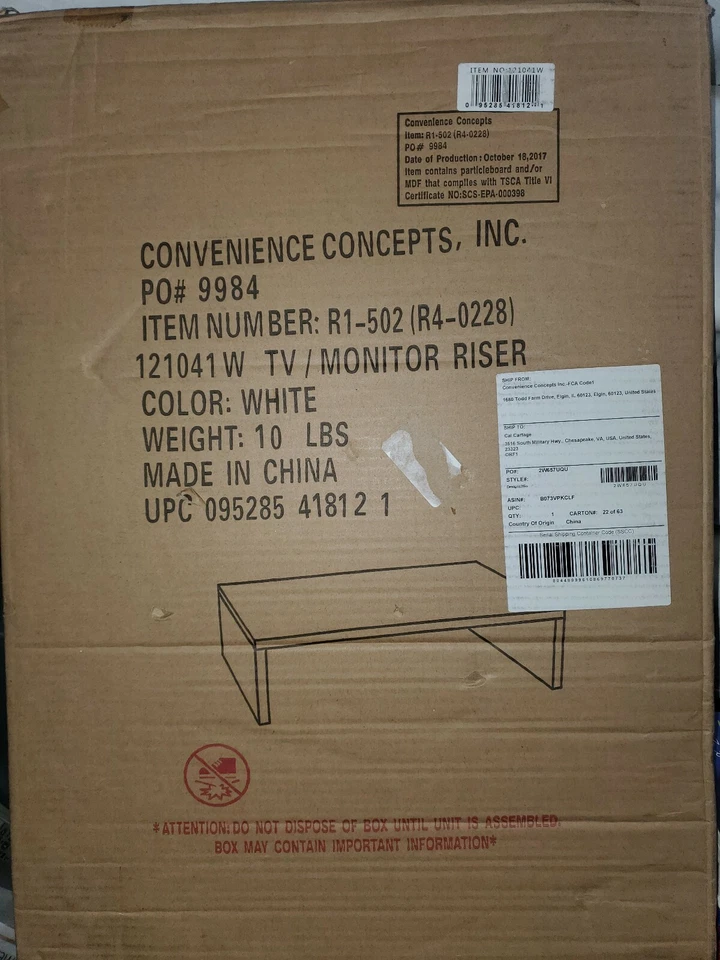 Elevador pequeño de TV/Monitor Convenience Concepts Designs2Go, blanco - Modelo 121041W Foto 4 de 4