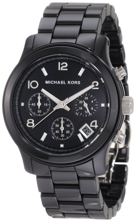 MICHAEL KORS RUNWAY CERAMIC BLACK+CHRONOGRAPH DIAL+DATE MIDSIZED
