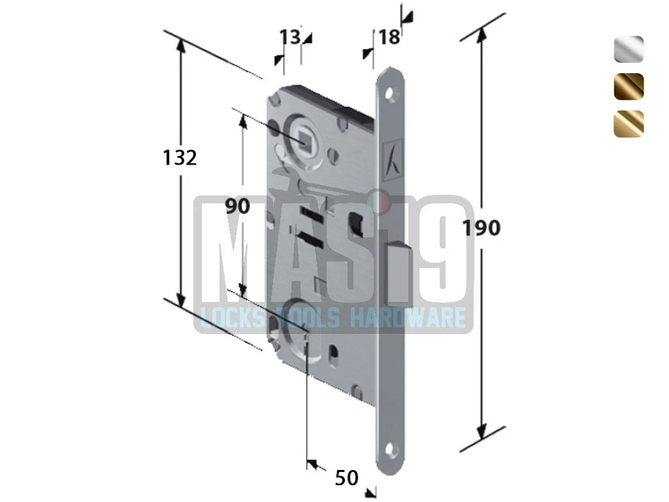 SERRATURA MEDIANA PATENT BONAITI T50-T80 OTTONE LUCIDO