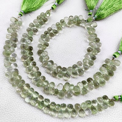 Natural Prasiolite Gemstone 9x6 mm Size Faceted Teardrop Shape Beads 8'' Strand