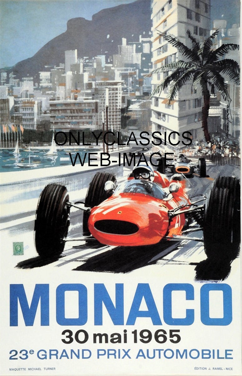 VINTAGE AUTO RACING MONACO GRAND PRIX FORMULA ONE 12X18 POSTER