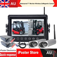 Wireless Waterproof 7'' Monitor 2xFront View Camera Magnetic Base Power Forklift