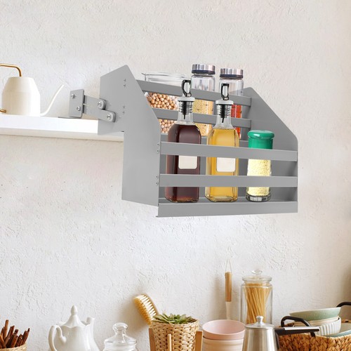 Pull Down Cabinet Organizer 2 Tier Cabinet Wall Shelf Rack L-Shaped Base - Picture 5 of 20
