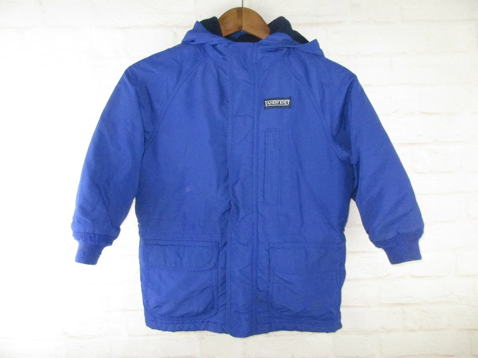 Lands End мальчиков размер M синий флис с капюшоном пальто - Изображение 3 из 4