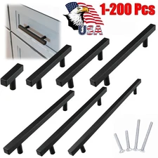 Matte Black Kitchen Cabinet Handles Square Bar Door Knobs Cupboard Drawer Pulls