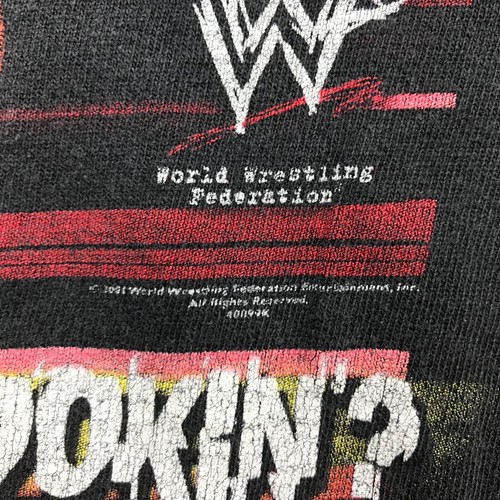 VINTAGE The Rock Wrestling Shirt Youth Boys XL Black 2001 WWF Dwayne Johnson * - Picture 3 of 16