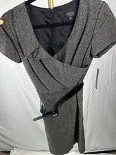 New Tahari Arthur S. Levine Belted Petite Heather Gray Tweed Dress Size 2P