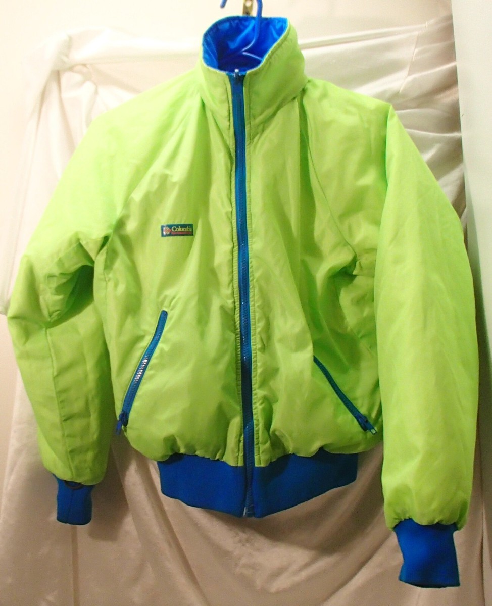 90s Columbia ジャケット 水色 Vintage 90s Neon Yellow/Blue Columbia Reversible Winter Coat