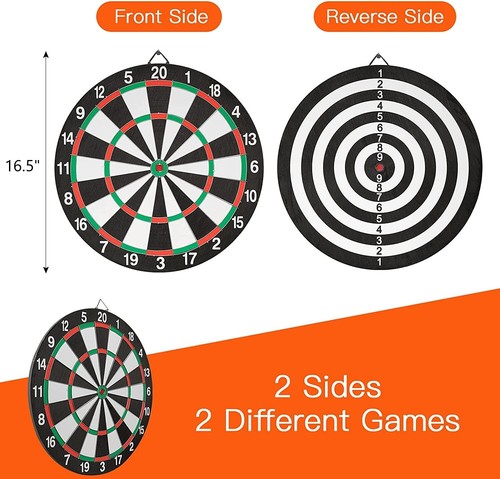 2 Dartboard Sets - Double Sided 2 Game 16.5" DART BOARDS + 6 Brass Tipped Darts - Picture 2 of 8