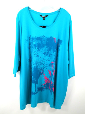 NWT ULLA POPKEN Pullover Top Women 28/30 Blue Nature Deer Classic Slight Flare