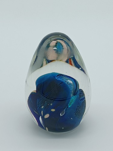 Rollin Karg Signed Dichroic Art Glass Egg Shape Paperweight 5" - Picture 2 of 3