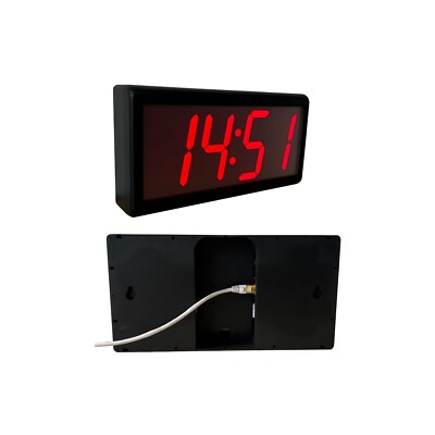 4'' 4 Digit IP PoE Clock, Red LEDs, Black Plastic Case, Automatic DST Reset
