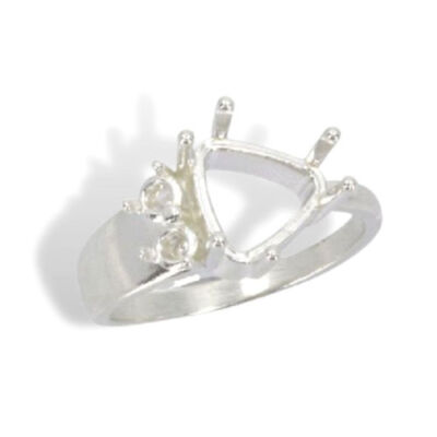 Sterling Trillion Six Prong Accented Pre-notched Ring Mounting (Ring Sizes 5-11)