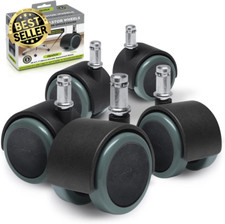 CB680 2" Rubber Office Chair Caster Wheels Set of 5 Floor Protecting Black/Gray