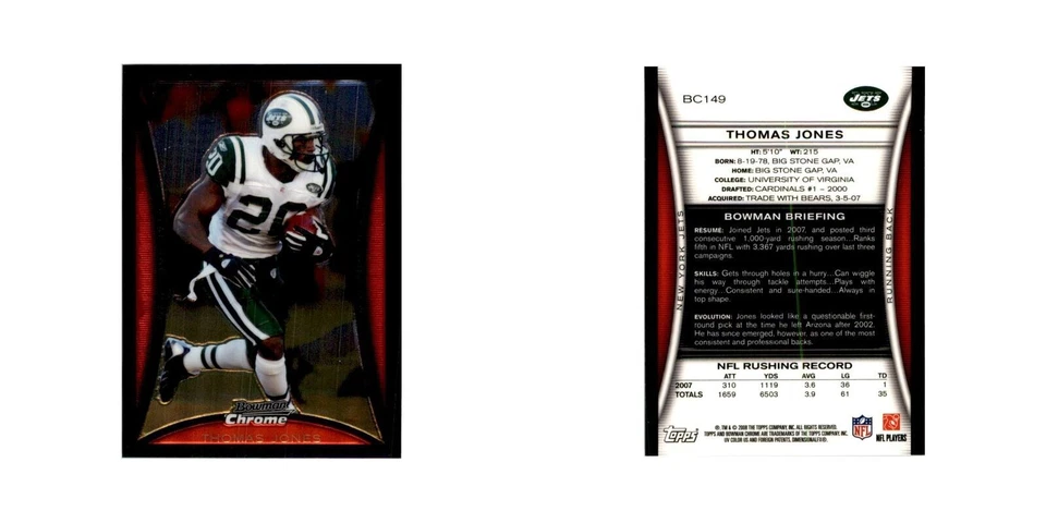 2008 Bowman Chrome Thomas Jones Football Cards #149 - Image 3 of 3