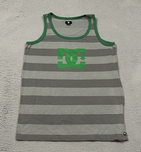 DC Shoes Tank Top Mens Gray Stripe Round Neck Sleeveless Graphic Logo Size M - Picture 2 of 10