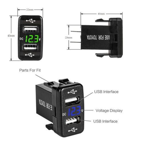 Adattatore presa caricatore auto 12V/24V doppia porta USB 12V display voltmetro per Toyota - Foto 5 di 12