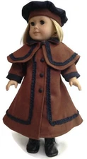 Brown Victorian Wool Coat, Cape, & Hat Clothes for 18 inch Girl Dolls