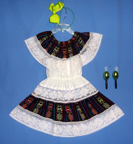 Mexican dress girls 2-3-4-Cinco de Mayo costume-peasant-hair bow-maracas-LOT-4 - 第 1/7 張圖片
